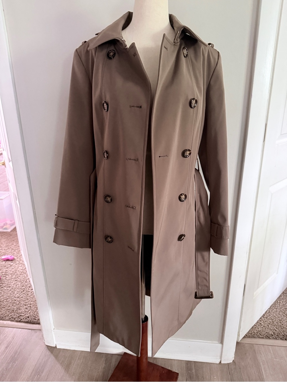 Calvin Klein Double-Breasted Trench Coat in Taupe